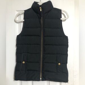 J. Crew Black Quilted Puffer Vest with High Collar gold side zippers women’s XXS